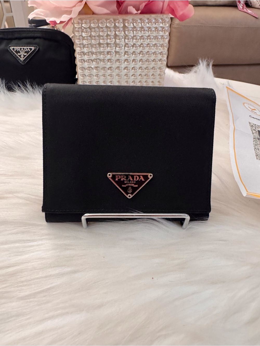 Prada Tessuto Nylon Trifold Wallet in Black